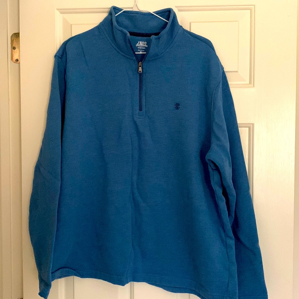 IZOD Saltwater Mens Quarter 1/4 Zip Pullover Sweatshirt Shirt Blue Size XL